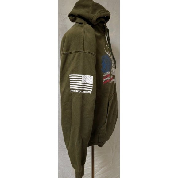 Rugged Legacy Mens Large Olive Green American Flag Buck Deer Heavyweight Hoodie - Picture 6 of 12